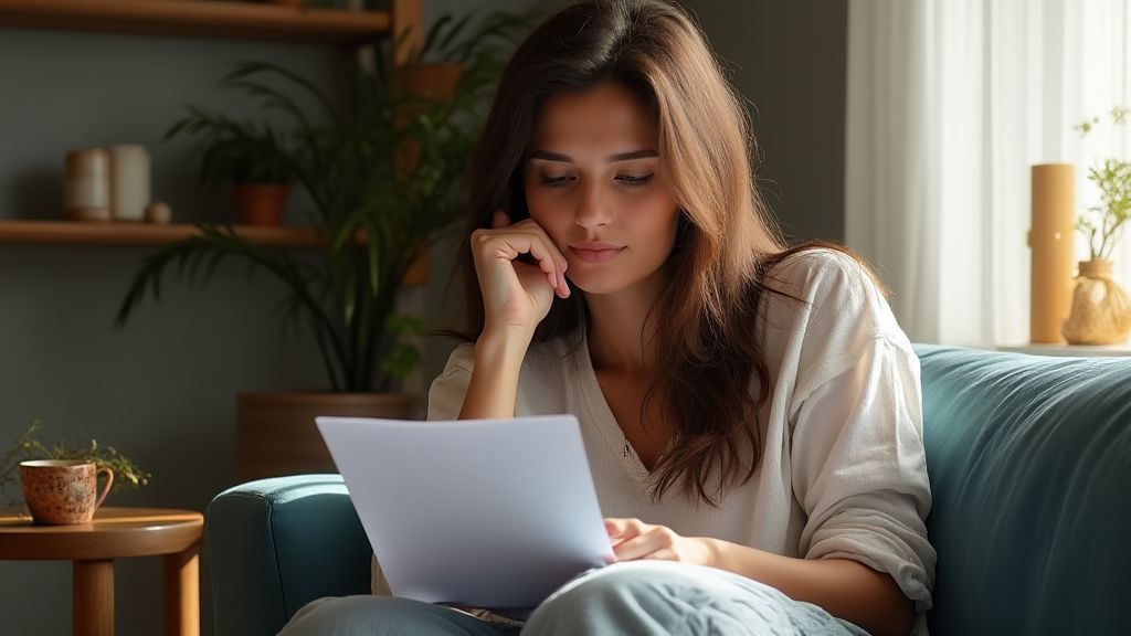 조용한 환경에서 산후우울증 자가진단표를 작성하는 엄마의 모습