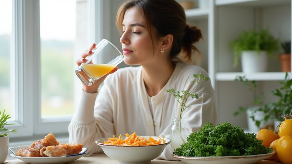 편안한 옷을 입고 건강한 음식을 챙기는 산모의 일상생활 모습