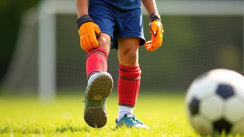 축구 보호 장비를 착용하고 스트레칭으로 부상을 예방하는 어린이