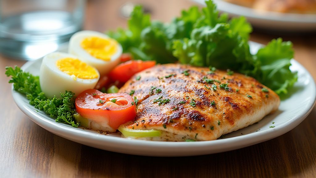 제왕절개 후 회복을 돕는 영양 섭취를 상징하는 균형 잡힌 건강한 식사