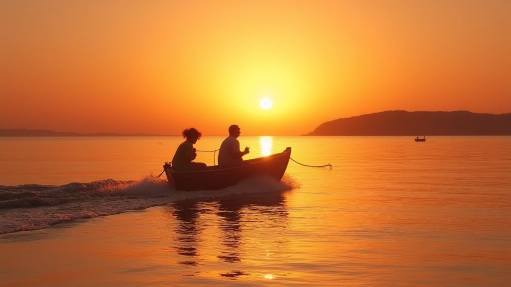 변화의 시대를 항해하는 부모와 아이의 희망적이고 따뜻한 모습의 비유적 이미지