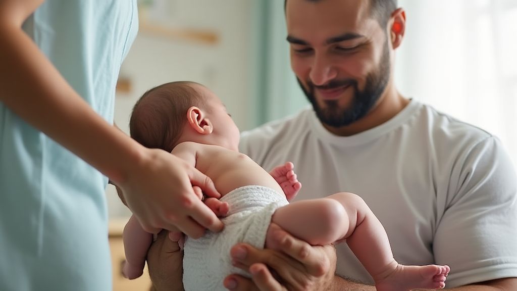 신생아 기저귀를 갈며 육아를 주도적으로 하는 아버지