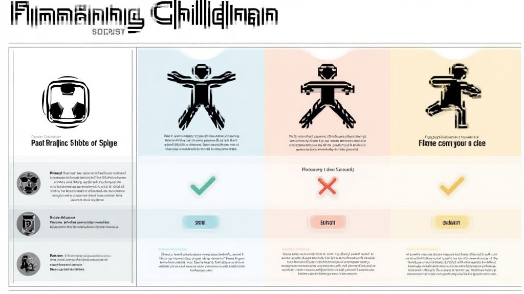 축구, 태권도, 수영의 사회성, 규칙 난이도, 창의성, 역할 유연성 비교를 상징적으로 표현한 인포그래픽