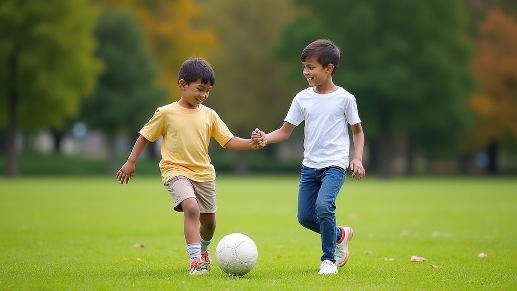 부모와 아이가 함께 축구를 하며 유대감을 형성하는 모습