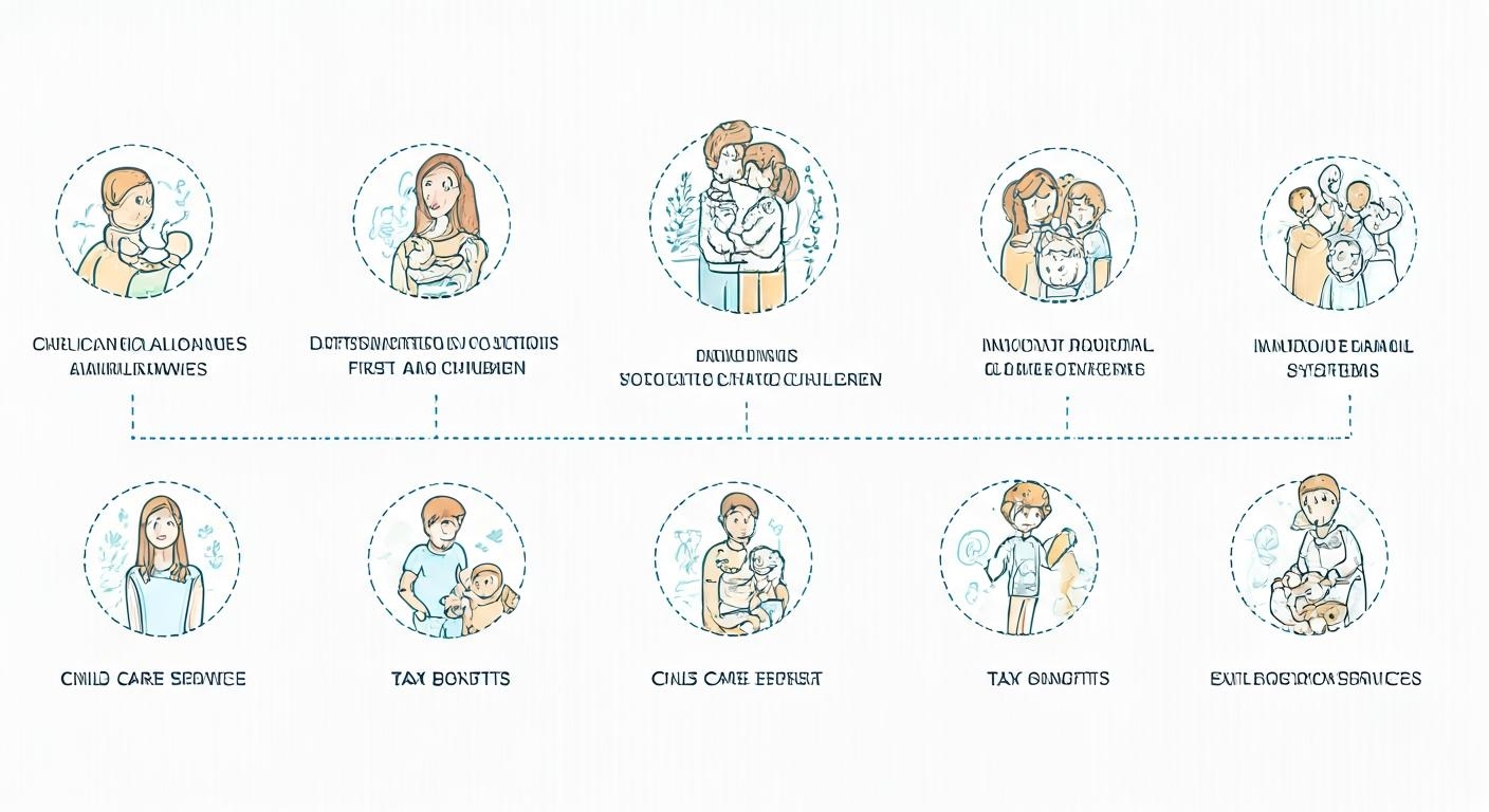 2025년 육아 보조금 정책의 핵심 변화를 시각화한 인포그래픽 스타일 이미지