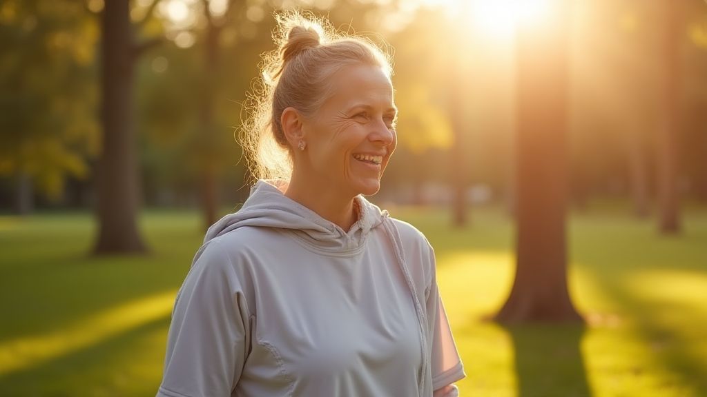 햇볕 아래 가벼운 신체 활동을 하는 엄마의 모습